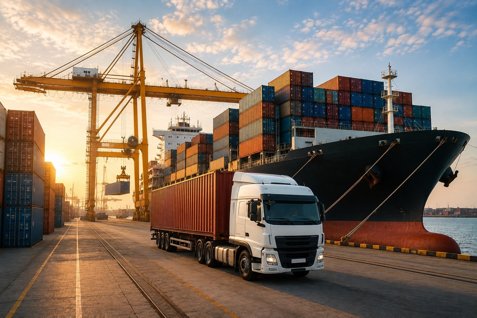 Sea cargo containers prepared for international transportation