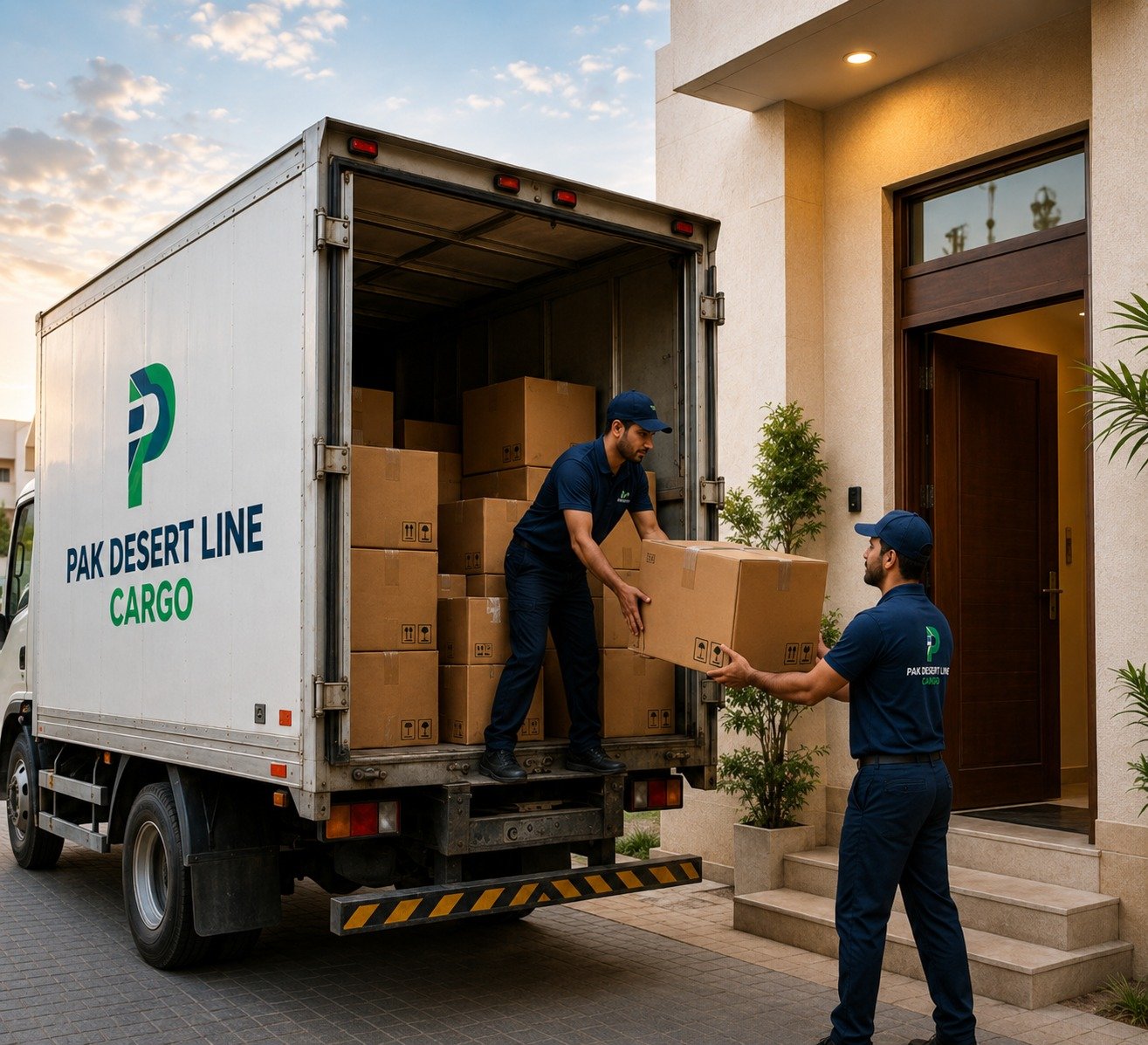 Door-to-door cargo delivery with a logistics delivery vehicle