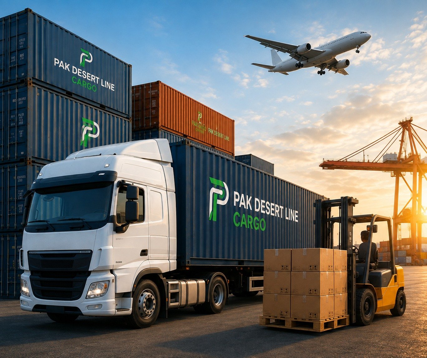 Cargo containers, delivery truck and international logistics transportation